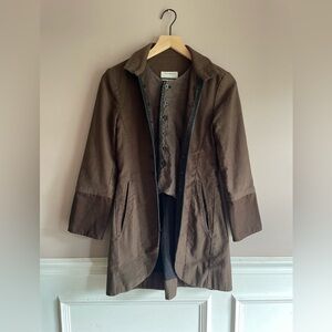 Gary Graham Brown Layered Multi-Button Jacket Black Leather Trim Size 2